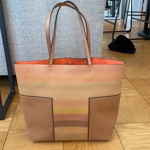 Tory Burch Leather Block T Tall Tote Neutral Ombré